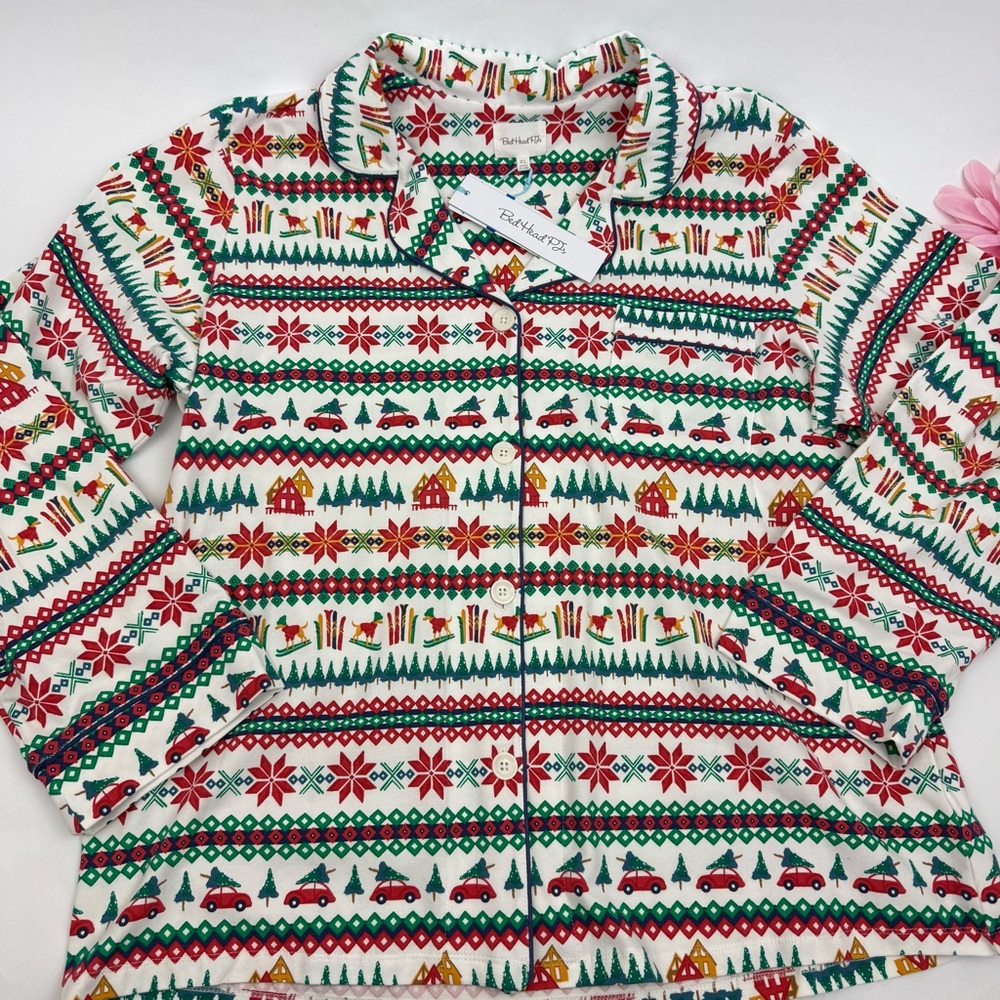 BedHead PJs Festive Fairisle Fair Isle Long Sleeve Classic Stretch Jersey PJ Set - Picture 4 of 16